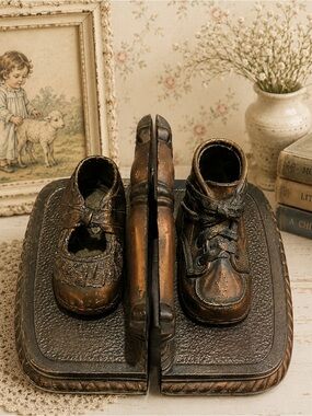 Vintage Iron/Bronze Plated Baby Shoe Bookends